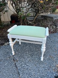 Vintage Wooden Stool With Green Cushion