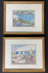 Two Carole Holding Watercolor Prints Pencil Signed