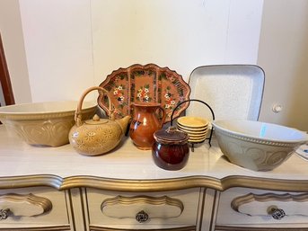 Ceramic Lot With Divided Tray, Tea Pot, Misc., Generous Lot