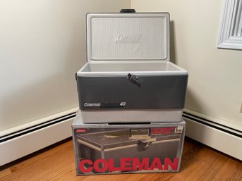 A 40 Quart Steel Bolted Coleman Cooler With Original Box