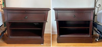 Pair Of Dark Stained Nightstands With Writing Surface Pull Out