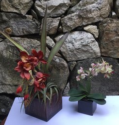 Black Ceramic & Wooden Square Pot Flower Arrangements