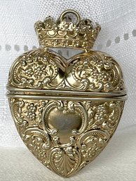 RARE- Antique Sacred Heart Locket Sterling 12 Grams Puffed Heart Crown On Top Signed F. & B. Foster & Bailey