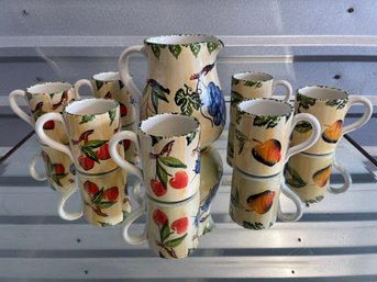 Dansk Made In Italy Fall Harvest Fruit Pitcher & Mugs