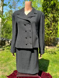 Chanel Classic Double Breasted Black Suit Jacket  & Skirt Size 44