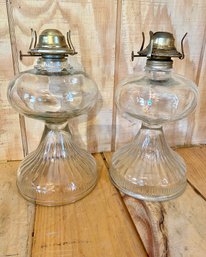 Pair Of Vintage Glass Oil Lamps