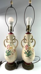 Vintage Hand Painted Lamps With Metal Bases