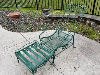 Green Wrought Iron Chair & Ottoman