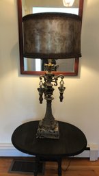 Vintage Tall Ornate Metal Lamp With Metal Shade