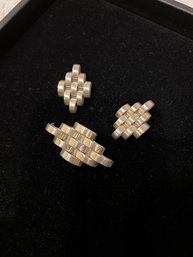 Sterling Silver Brooch And Matching Earrings, Clip
