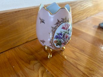 Small Pink And Gold Procelain Floral Vase