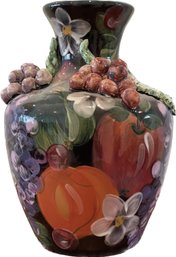 Lesal Ceramics Lisa Lindberg Hand Crafted Floral Vase With Grape Vine And Cluster