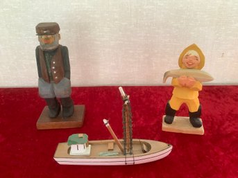 Wood Crafted Sailor Figures Lot Of 3