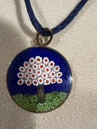 Murano, Millefiori, Tree Of Life,  Pendant, On Silk, Made In Murano, Italy,