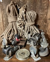 Vintage Heavy Duty Wheel Lot & Sailors Ropes