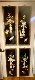 Vintage Chinese Japanese Lacquer Mother Of Pearl Panels