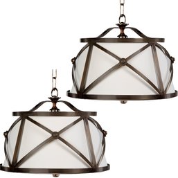 A Pair Of  Vaughan Lighting Menton Hanging Shade Pendants - Bronze Finish