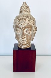 Vintage Buddha Head On Rosewood Finish Pedestal
