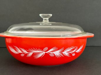 Rare Pyrex 1960 Promotional Red 2 Quart Casserole Dish With Pyrex Glass Domed Lid #024