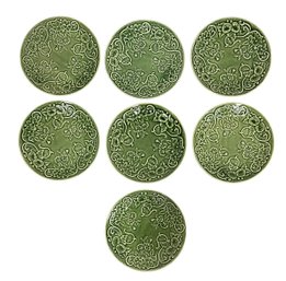 Group Of (7) Bordallo Pinheiro Plates Featuring A Flower & Vine Design