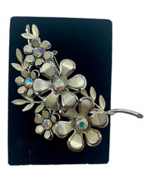 Vintage Covo Silver Tone & Rhinestone Flower Brooch