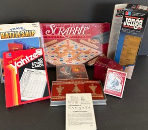 Vintage Game & Playing Card Lot: 3 Games UNOPENED: Scrabble, Yahtzee, Jenga