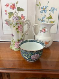 Grouping Of 3 Vintage Floral Vessels