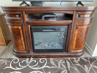 Burl Wood Fireplace Cabinet With Space For TV Appliances