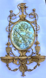 Antique Federal Style Oval Beveled Mirror Carved Wood And Gesso