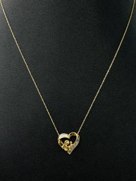 10k Yellow Gold Diamond Mother Child Heart Necklace