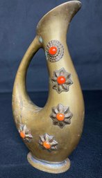 Decorative Brass Pitcher With Faux Stone Inlay