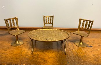 Antique Brass Miniature Dollhouse Table With 3 Chairs