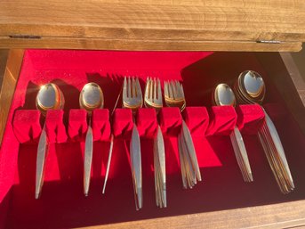 Thor 18-8 Stainless Golden Flatware . Comes In Wood Storage Box