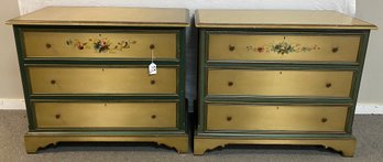 Matched Pair Of Paint Decorated Three Drawer Chests