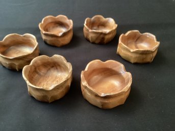 Set Of Six Small Vintage Wooden Bowls