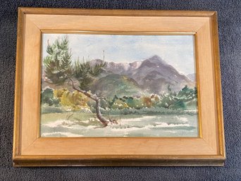 Beautiful Signed Watercolor Illegible Italy 26x2x20in Gilded Frame Fabric Boarder