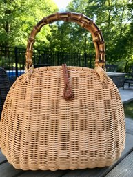 J. McLAUGHLIN Wicker Bag With Bamboo Handles