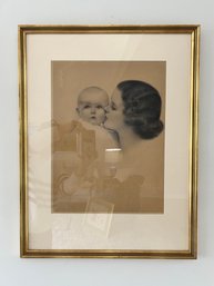 Original Mother & Baby Pencil Drawing, 1930s