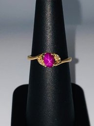 14k Yellow Gold & Pink Star Sapphire Ring W/ Diamond Accents