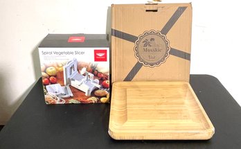 Mosskic Bamboo Cheese Board 'new ' And Paderno Spiral Veggie Slicer