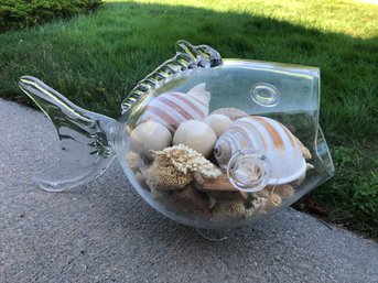 Large Glass Fish Bowl/ Terrarium Filled With Shells