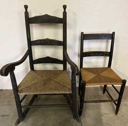 Two Antique Country Chairs - Rocker And Side Chair