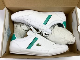 LaCoste Men's Chaymon Leather Green And White Sneakers With Box, Size 12 - NEW
