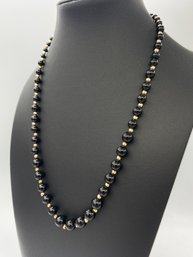 Sophisticated Graduated Black Onyx & 14k Yellow Gold Ball Necklace