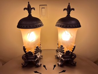 Pair Of Glass Lamps With Fleur Tops