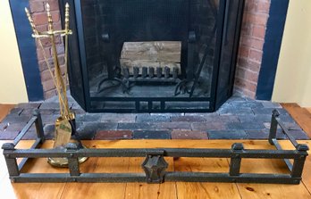 Antique Fireplace Fender And Brass Tools