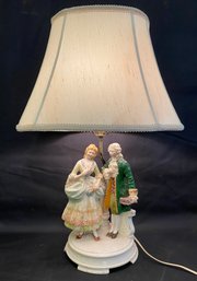 Colonial Style Antique Porcelain Table Lamp With Shade