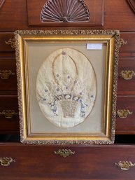 Late Regency Silk Embroidered On Linen Picture