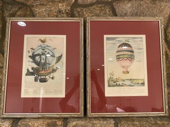 PAIR J. Pocket & Son Framed Air Balloon Prints