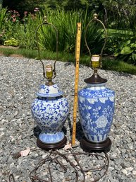 Two Blue And White Porcelain Vase Table Lamps